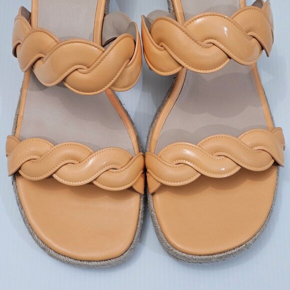 Stuart Weitzman Twist Sandal Womens 11 Mango Leather Jute Espadrille Wedge - Picture 4 of 14